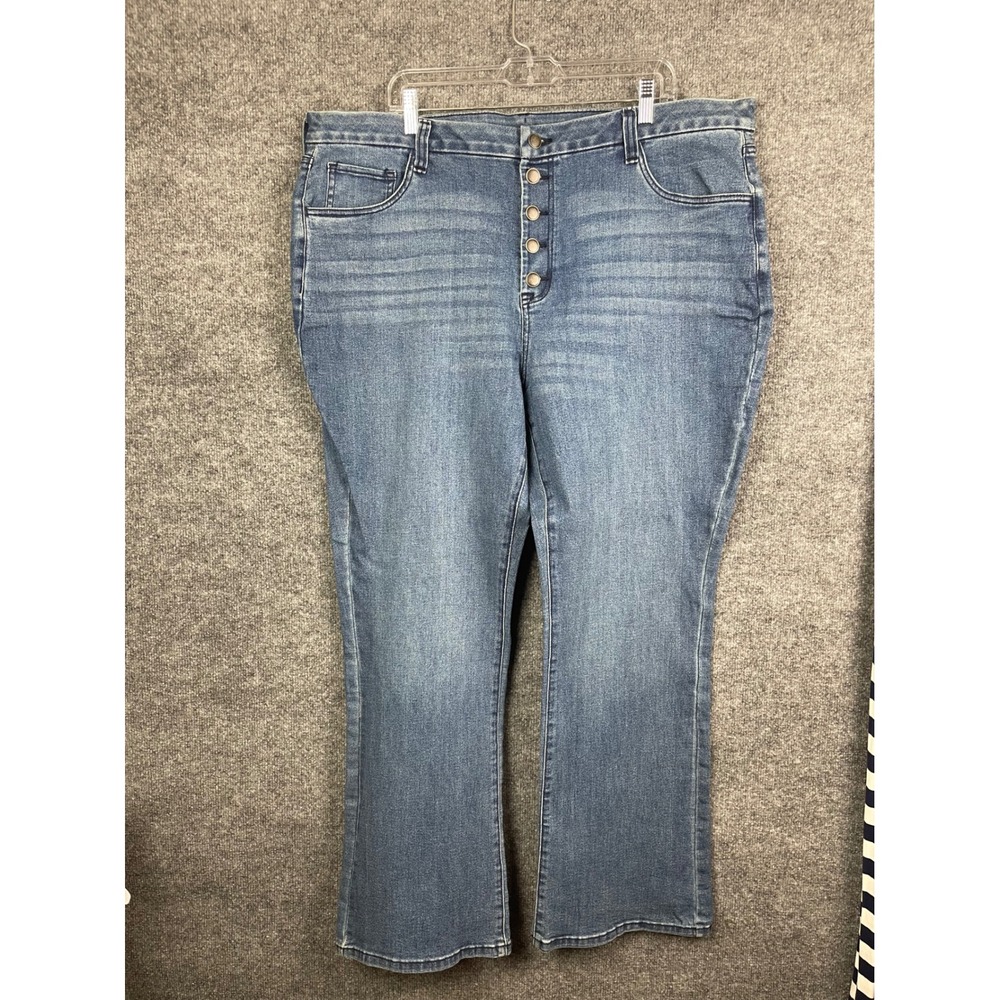 EVRI Bootcut Jeans Women 22W Blue Excellent Button Fly High Rise Stretch Denim